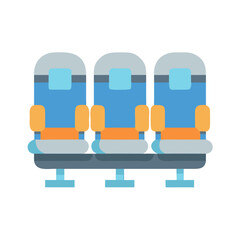Row of airplane seats with blue and orange color