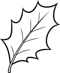 Stylized holly leaf black outline vector art on white background