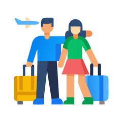 Flat vector illustration of a couple travelling with luggage