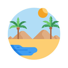 Tropical beach paradise illustration with sand and palm trees