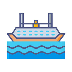 Obraz premium Cartoon cruise ship sailing on blue wavy water graphic