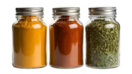 Flavorful spices in glass jars for a delicious culinary journey, add vibrant color and taste to your next recipe
