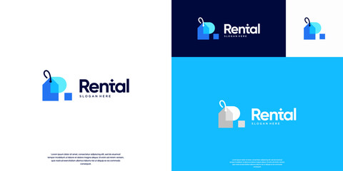 Product label logo, with an abstract letter R concept, a symbol of the rental business, contracts, graphic design templates.