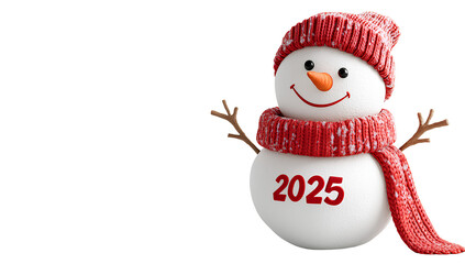 Festive Snowman 2025 New Year Holiday Knitted Scarf and Hat Cartoon Character 3D Render