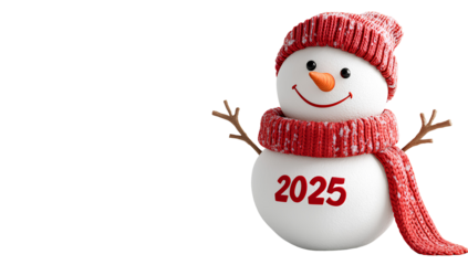 Festive Snowman 2025 New Year Holiday Knitted Scarf and Hat Cartoon Character 3D Render