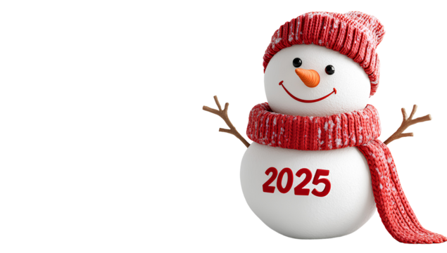 Festive Snowman 2025 New Year Holiday Knitted Scarf and Hat Cartoon Character 3D Render