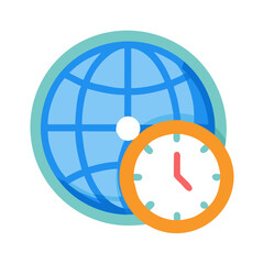 Global time management icon with clock and earth globe