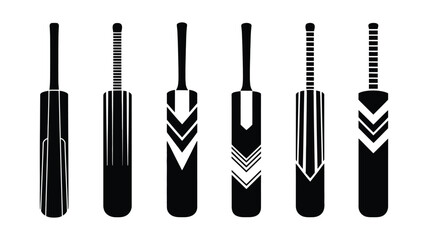 Vector Collection of cricket bat silhouette, showcasing different designs and patterns for sports equipment enthusiasts