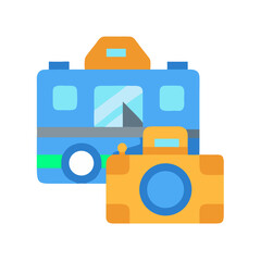 Flat design of two cameras on a black background