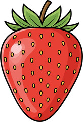 Obraz premium Simple Vector Illustration of Strawberry with Green Leaves and Scattered Yellow Seeds