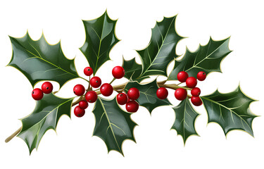 Holly Branch Elegance: Festive Foliage and Berries Accent for Celebratory Illustrations and Designs