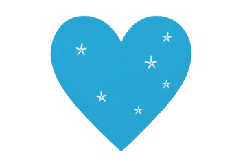 Blue heart symbol with white stars, forming a love concept and romantic feeling, transparent background