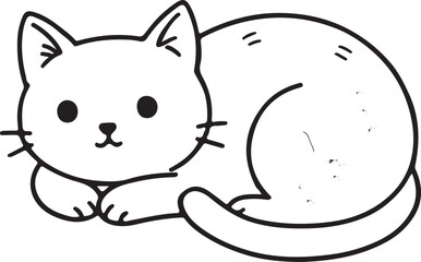 Curled Up Cat Outline Design Illustration

