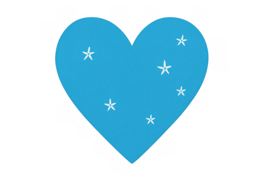 Blue heart symbol with white stars, forming a love concept and romantic feeling, transparent background - Powered by Adobe