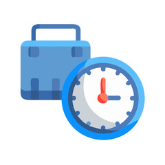 Blue business briefcase and clock on black background illustration