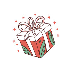 Single wrapped Christmas gift box with decorative bow and sparkling stars, elegant festive design for winter holiday and celebration scenes