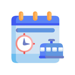 Calendar with Clock and Train: Schedule and Transportation Concept