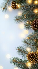 Obraz premium Elegant Christmas Tree With Decorative Lights and Pinecones During Holiday Season