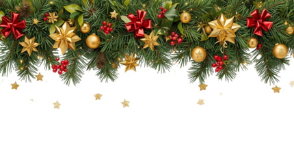 Festive christmas garland with ornaments, stars, and red berries.