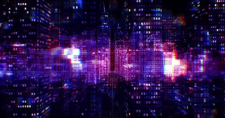 Digital technology background showing city network connections. Abstract 3d technology background animation. - Powered by Adobe