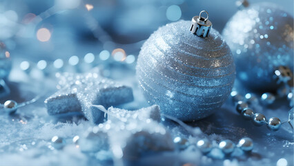 Shiny Blue Christmas Ornament Resting on Snow