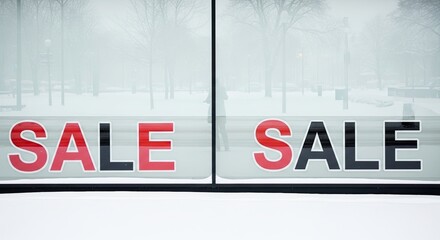 Winter season big sale event advertisement on shop windows