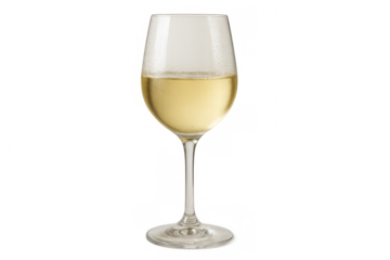 White wine glass with condensation, chilled and refreshing alcohol drink, beverage for celebration, transparent background