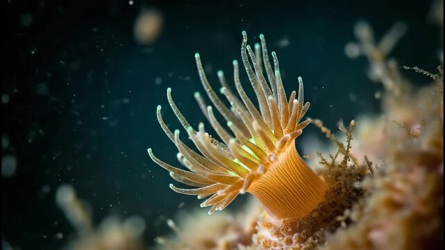 Underwater Coral Polyp with Delicate Tentacles Underwater
