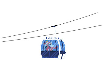 Santa Claus riding a winter snow gondola, delivering gifts. Transparent PNG.