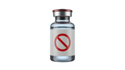 Medical vial with forbidden symbol signifying prohibition or restriction for pharmaceutical research and development