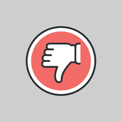 Thumbs down icon, concept of dislike, symbol of disapproval, bad feedback, disagreement, isolated on gray background, vector illustration