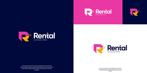 Abstract letter logo with negative space in the shape of a product label, rental and sales, vector design vector.