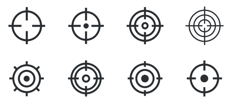 Set of various crosshairs aim target pointer symbol for shooter or navigation with clean composition and high quality vector graphic