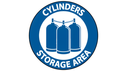 Clear warning sign indicates cylinders storage area for industrial safety and compliance, ensuring secure gas tank management.