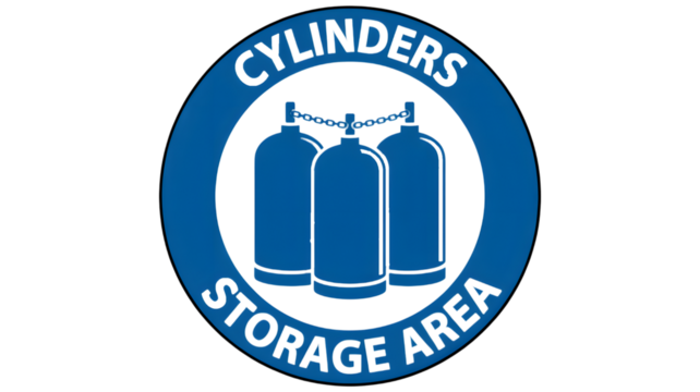 Clear warning sign indicates cylinders storage area for industrial safety and compliance, ensuring secure gas tank management.