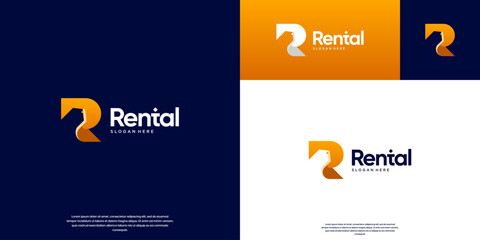 marketing logo with product label symbol, rental, sales, agency, graphic design illustration.