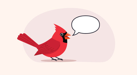 Cartoon cardinal bird with an empty speech bubble, symbolizing communication, thoughts, or a cheerful message in a simple, friendly style.