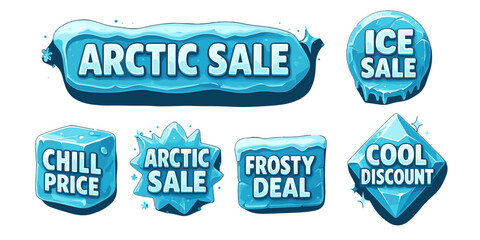 Arctic sale cartoon badges, ice and frosty discount