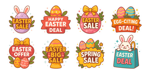 Naklejka premium Easter spring sale badges, cute holiday discount labels