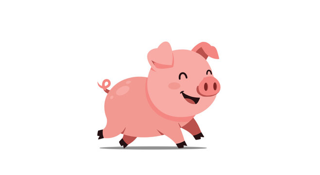 Happy and playful pink pig cartoon character running with a cheerful smile, illustrating a cute farm animal in a simple, clean style.