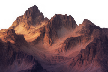 A panoramic desert mountain range at golden hour sunrise or sunset. Isolated on transparent background, png