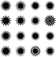 Set of different black suns on transparent background vector illustration flat design