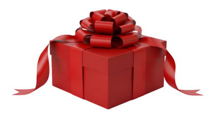 A vibrant red gift box, adorned with a matching ribbon and bow, rests elegantly, perfect for conveying sentiments of love, appreciation, and celebration during special occasions