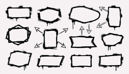 Hand-Drawn Grunge Frame Pack – Irregular Borders, Arrows, Drips & Sketchy Shapes in Black on White