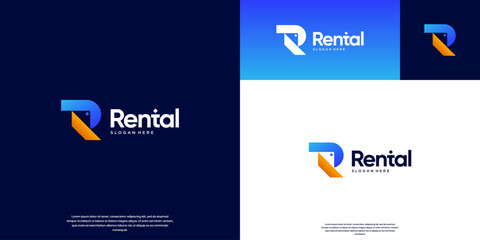 product label logo with rental agency concept, abstract letter logo, modern style, graphic design template.