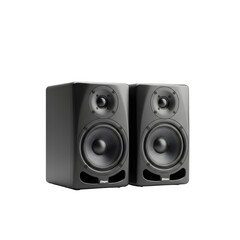 Fototapeta premium Pair of black studio monitor speakers with woofer and tweeter