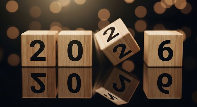 2026: New Year Concept with Wooden Cubes: Celebrating the new year with 2026 wooden cubes representing the concept of a new year, fresh start, and future possibilities. 