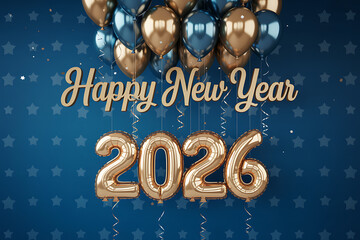 Happy New Year 2026, Golden 2026 Numbers With Fireworks Illustration, New Year Poster, Golden Typography