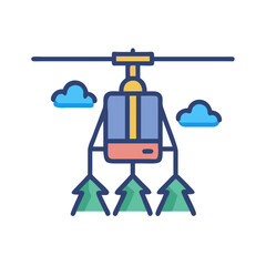 Ski lift with trees icon on black background