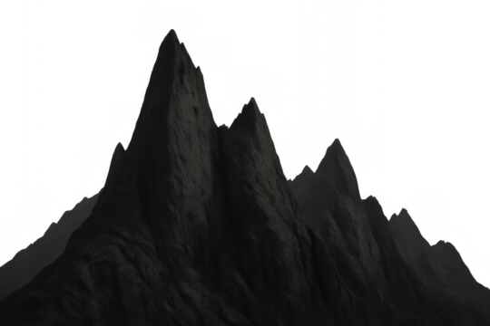 Dark jagged mountains creating a dramatic silhouette, sharp peaks forming an intimidating landscape on transparent background